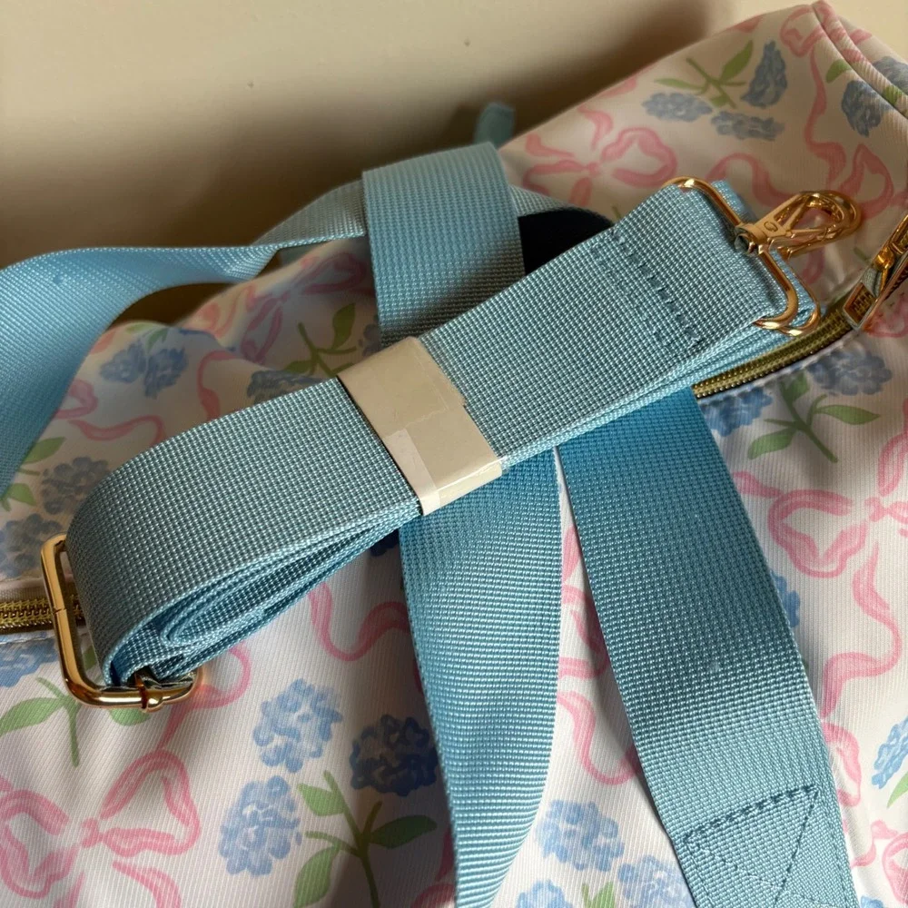 Blue Floral Pink Bow‎ Ruffle Duffel Bag Travel Carry On Weekender Gym Bag 18x10